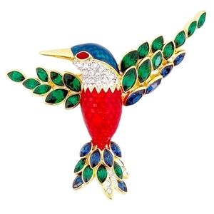 Nolan Miller Jacobin Hummingbird Pin Brooch Enamel Encrusted Crystal Rhinestones